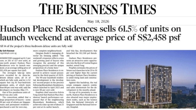 Hudson Place Showflat weekend launch sold